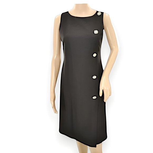 NWT Talbots Black Silk Crystal Side Button Sheath Shift Cocktail Dress 2P Petite - Picture 1 of 5